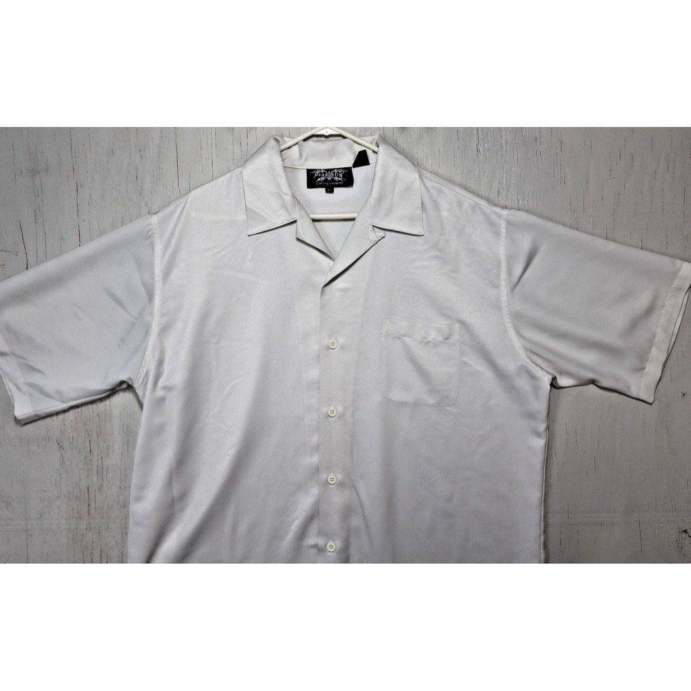 Mens Dragonfly Shirt Size S Button Front White Black Embroidered Tribal Loop